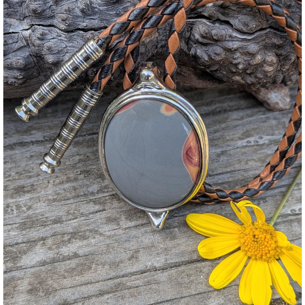 Vintage Mineral Jasper Bolo Tie, Gray Stone Western Necklace